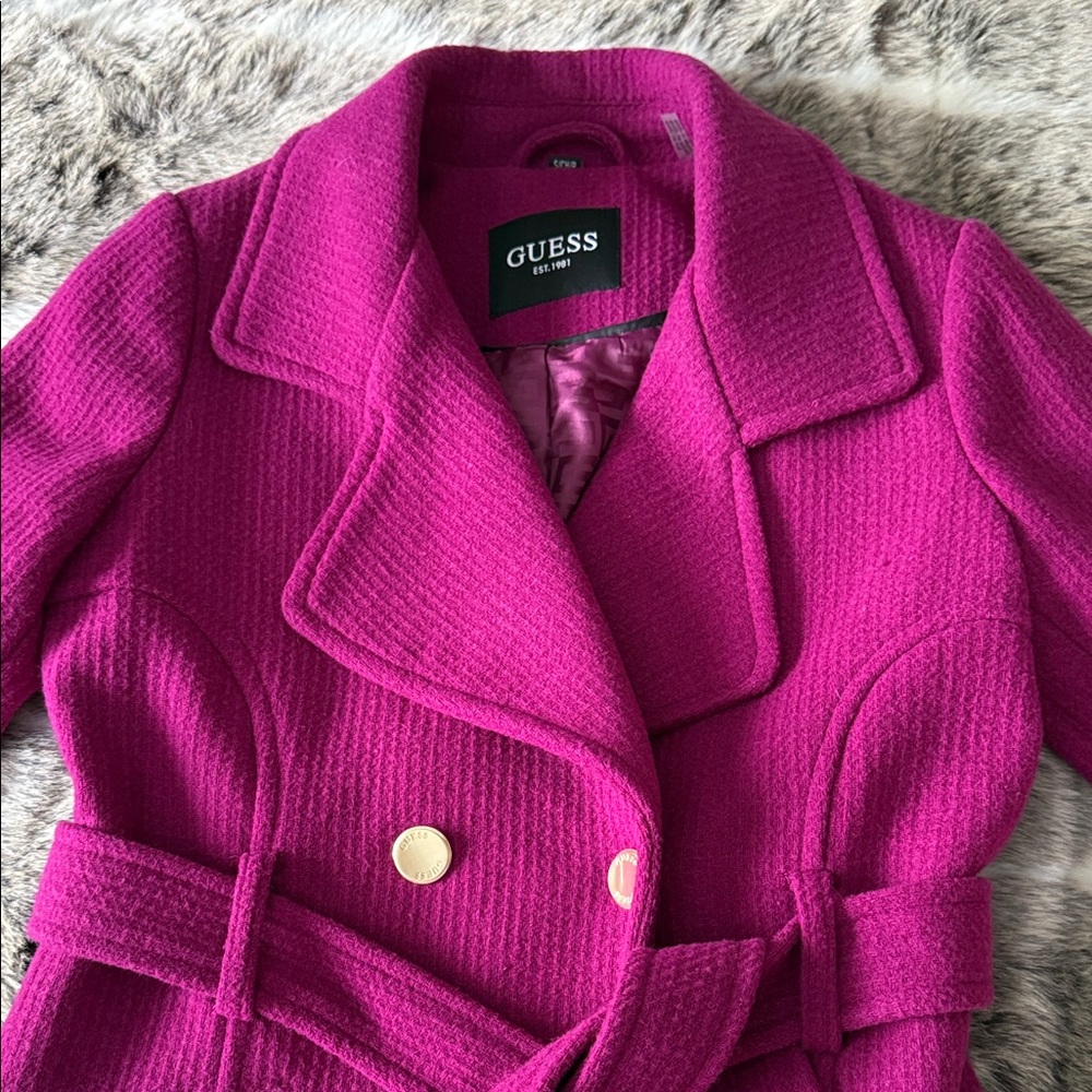 Guess Women's Vibrant Pink Textured Trench Coat